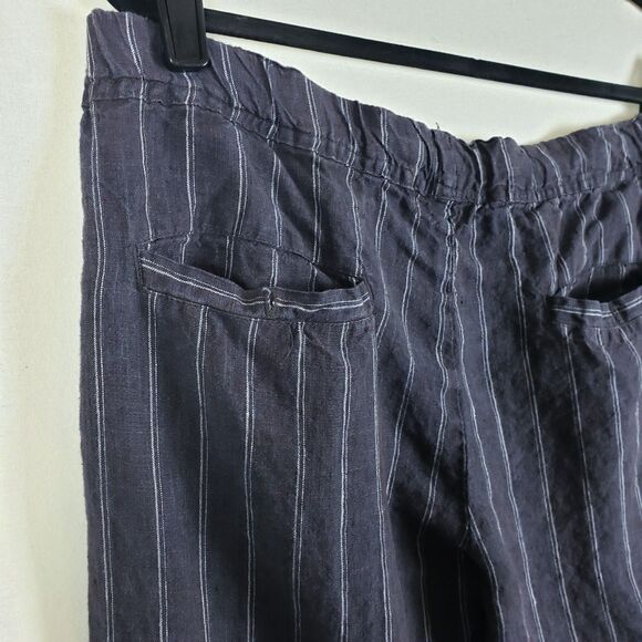 Allen Allen Striped Ankle Linen Pants Womens L Gray Coastal Scandi Minimalist - Picture 6 of 9